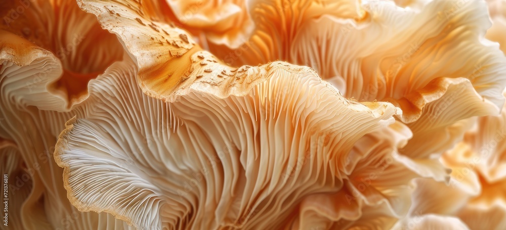 The intricate texture of mushrooms forms an enchanting wallpaper backdrop. The intricate texture of mushrooms forms an enchanting wallpaper backdrop.