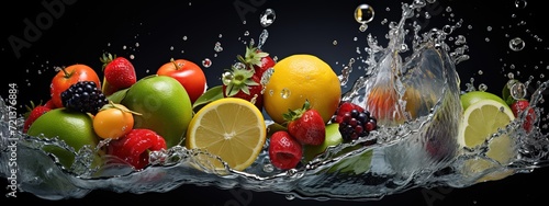 various fresh fruit with a splash of water photo