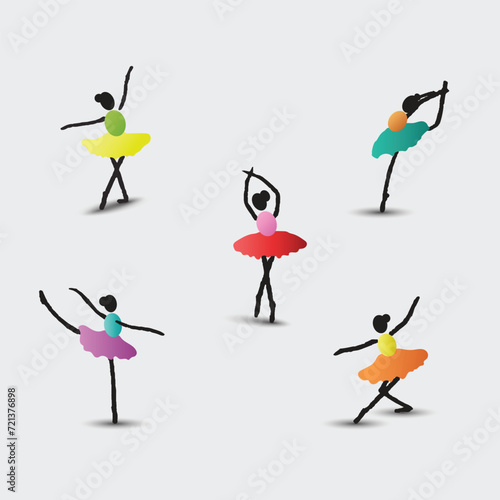 Vector illustration of a ballerina in different poses, 