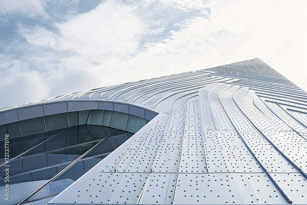 Futuristic business center metal roof construction close-up