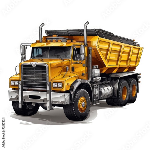 Detailed illustration of an industrial construction dump truck vehicle isolated on a white background.