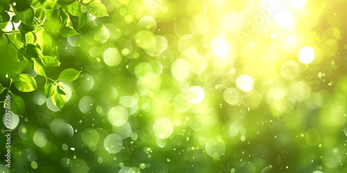Spring Background abstract Banner Green Blurred Bokeh, Generative Ai.