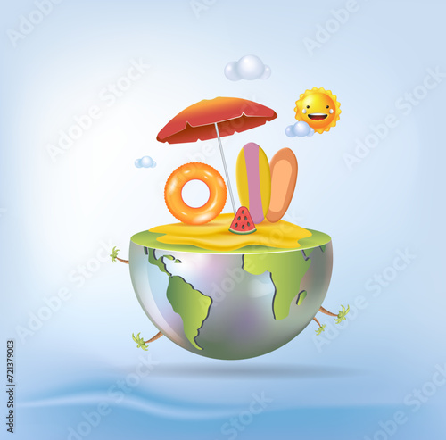 The concept of tourism and travel planning, the icon for the banner.
 Time to travel, 3d vector illustration
