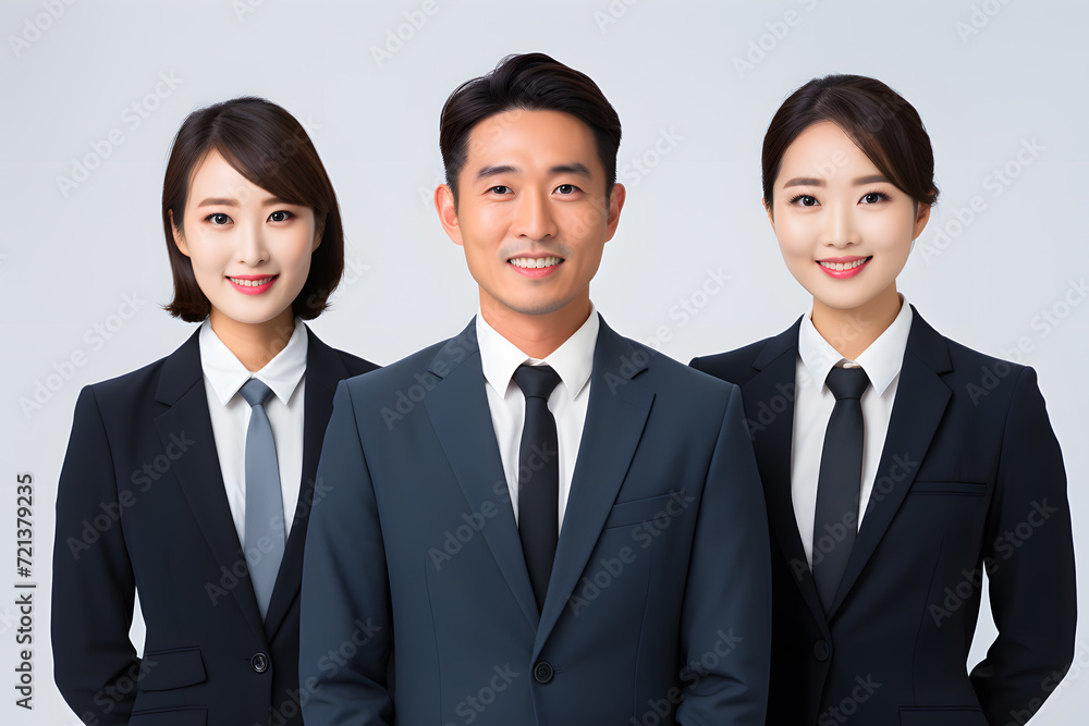 group of three asian business people standing group of three asian business people standing