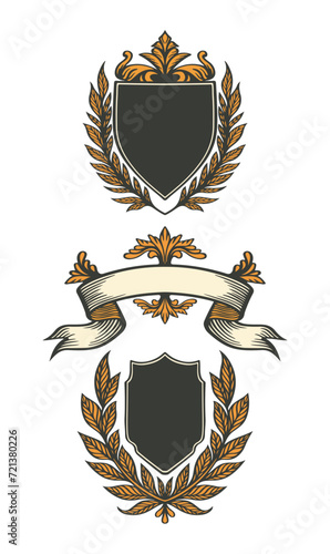 Fotografija Set of vintage royalty ribbon banner with shields