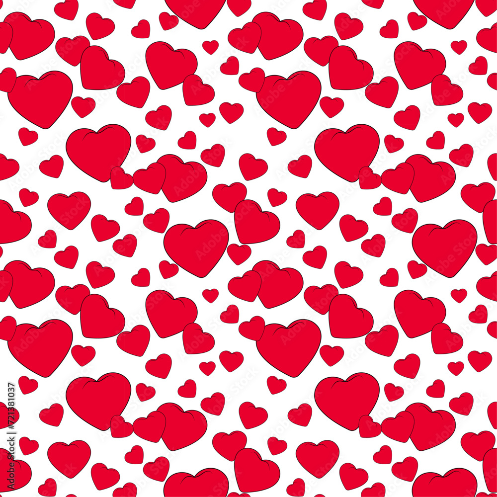 seamless pattern with red cartoon hearts