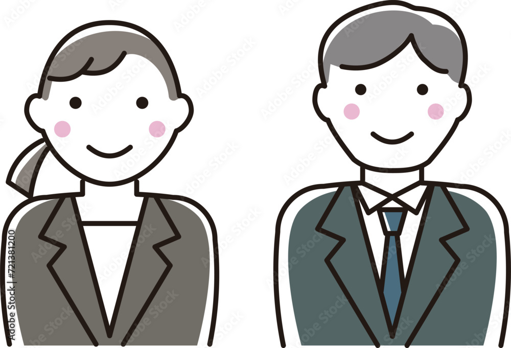 Illustration of young business people (man and woman smiling) Illustration of young business people (man and woman smiling)
