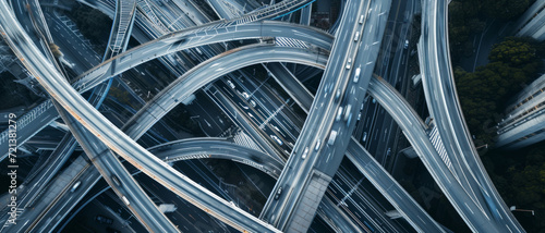 A complex web of highways intertwines seamlessly, a testament to intricate urban planning and connectivity photo