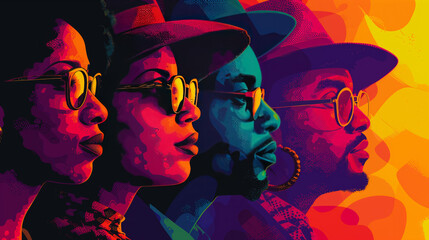 Black History Month abstract illustration of Diverse representations of African American across different fields	