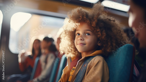 Children in Europe chat and play games while riding public transportation to school