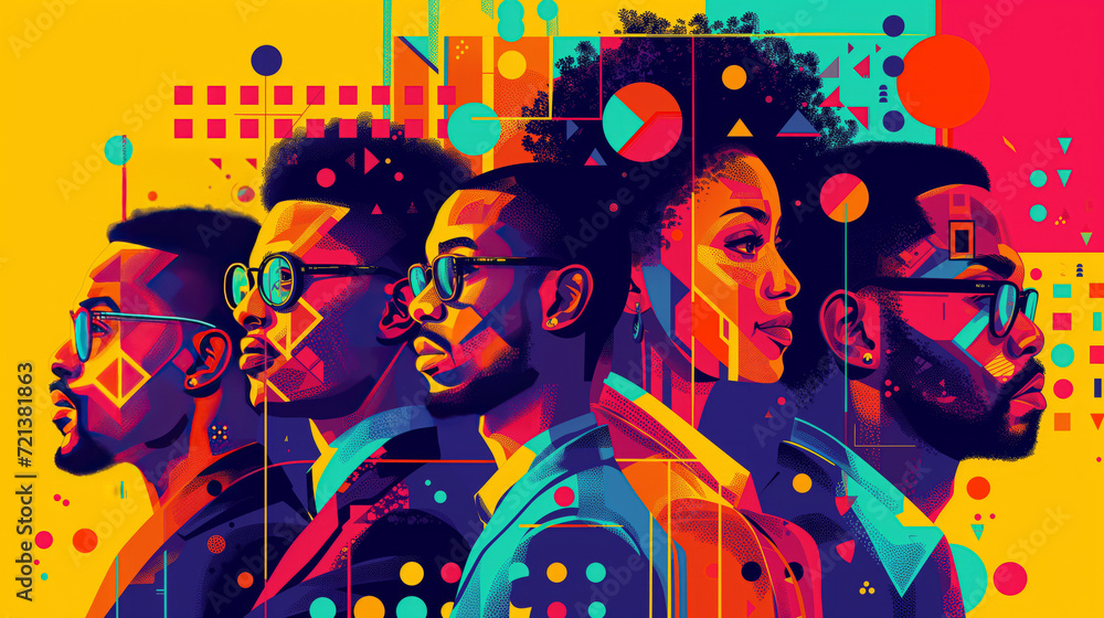 Black History Month abstract illustration of Diverse representations of African American across different fields Black History Month abstract illustration of Diverse representations of African American across different fields