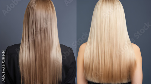 Blonde Hair before and after treatment, sick, cut and healthy hair