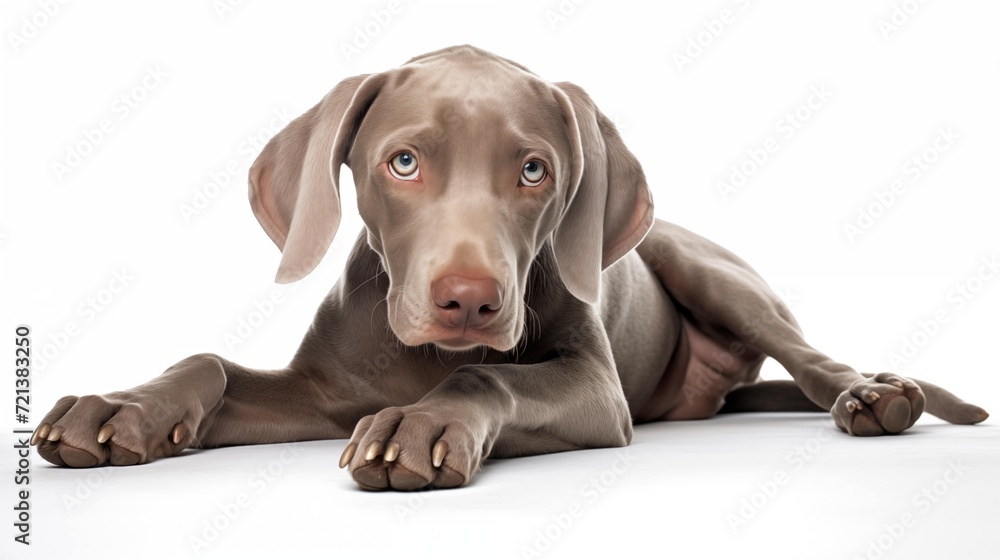 Dog, Weimaraner in  crouching position