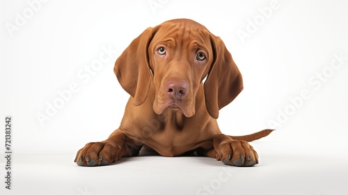 Dog  Vizsla in  crouching position