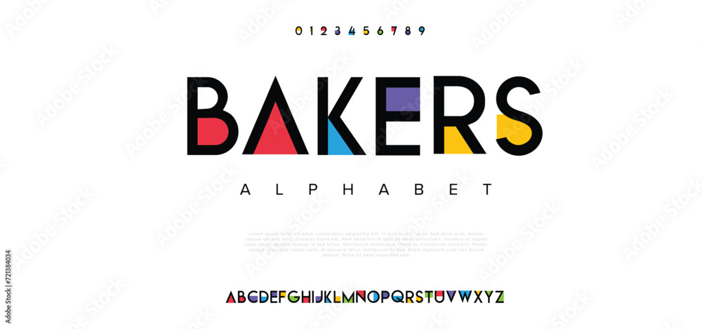 Bakers abstract digital technology logo font alphabet. Minimal modern urban fonts for logo, brand etc. Typography typeface uppercase lowercase and number. vector illustration