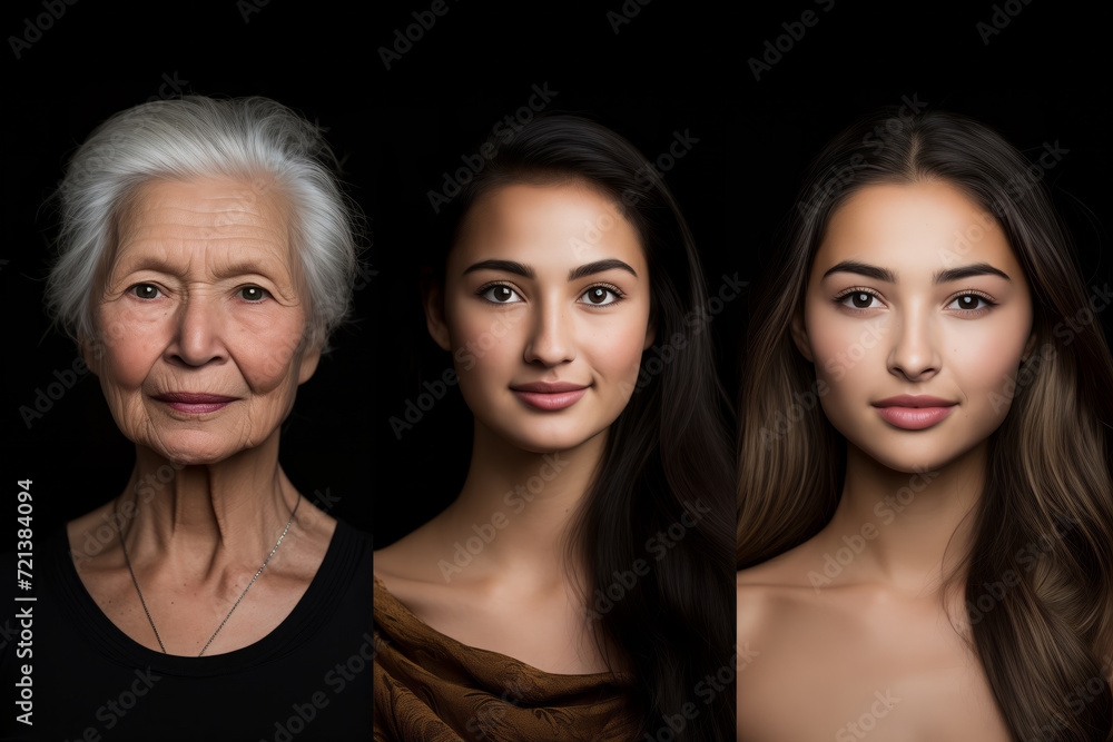 Multiethnic portrait of beautiful young women of different ages in studio. Concept beauty skin care Multiethnic portrait of beautiful young women of different ages in studio. Concept beauty skin care