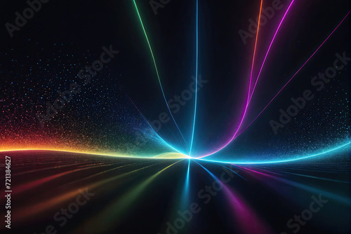 abstract dark background with rays, space and futuristic dots pattern. Colored music wave. Big data digital code