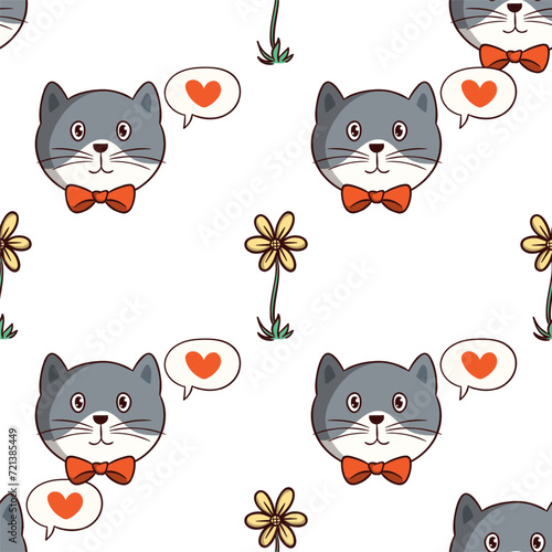 cute doodle cat seamless pattern vector illustration