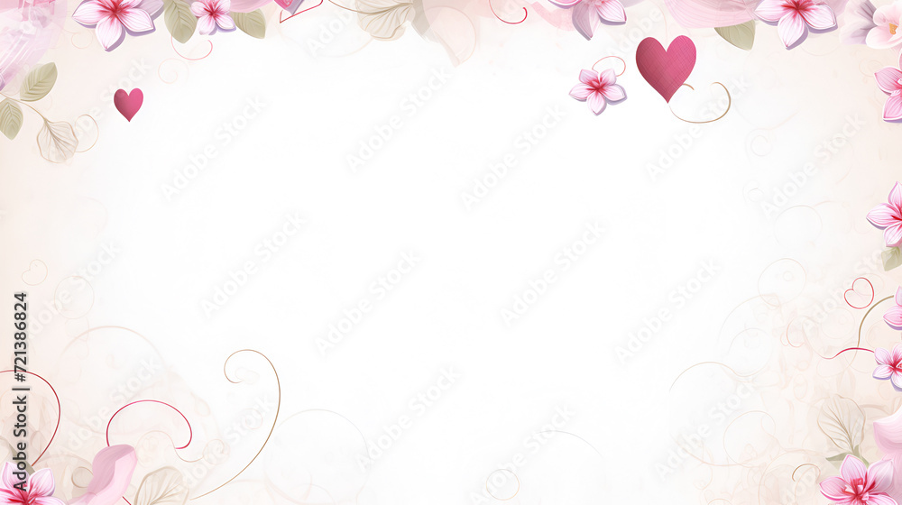 Valentine's day background with hearts and cherry blossom. Beautiful floral frame with space for your text.