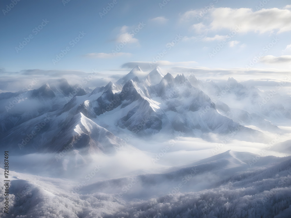 Aerial View of Snowy Mountain Landscape