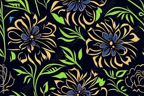  flower seamless pattern.Wild flowers vibrant wallpaper. For fabric design. Created with generative AI tools