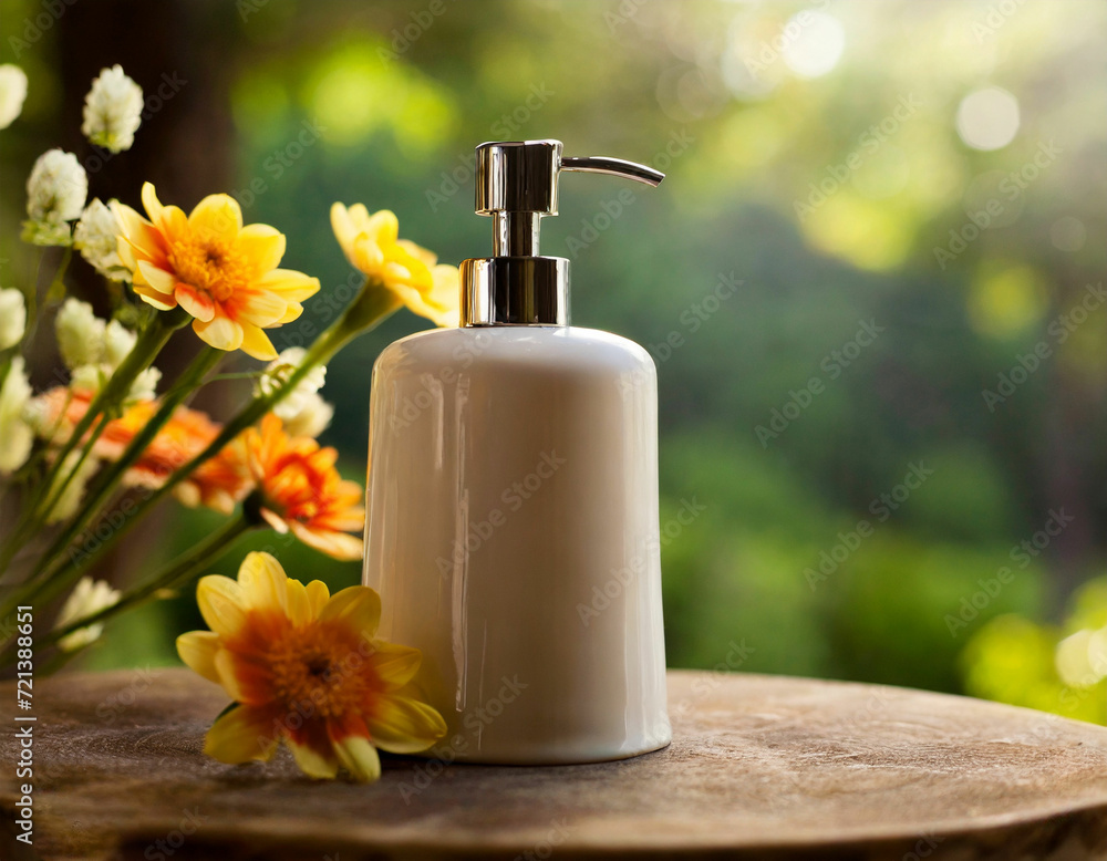 stylish soap dispenser with some flowers stylish soap dispenser with some flowers