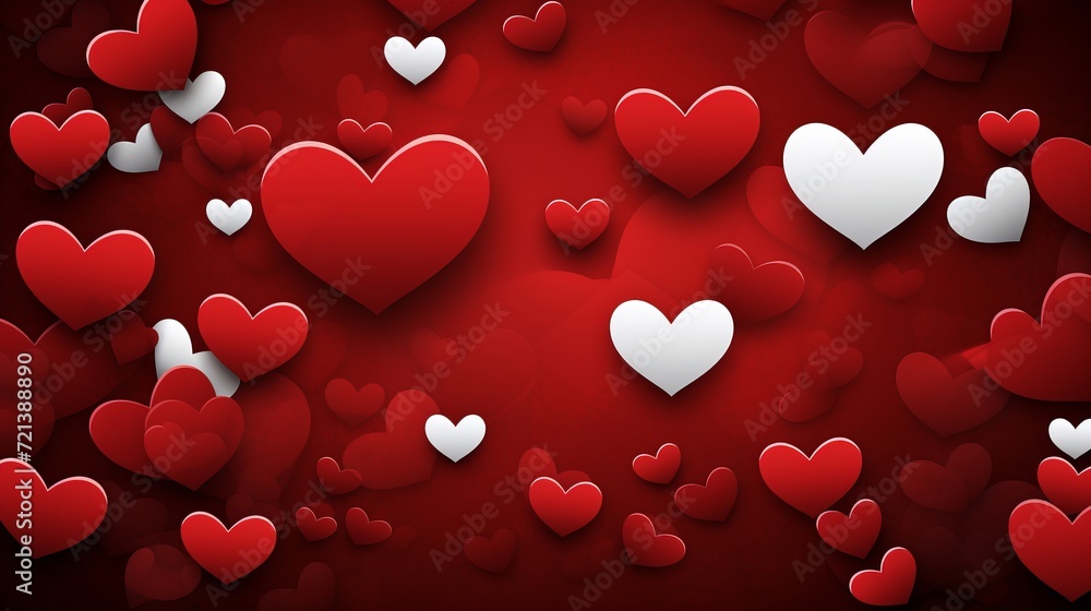 Romantic red hearts pattern background with a stylish white circle for text and design.