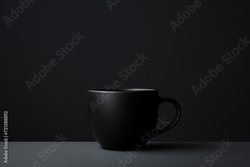 A high-contrast photograph of a dark cup against a stark white background, creating a bold and impactful visual statement.