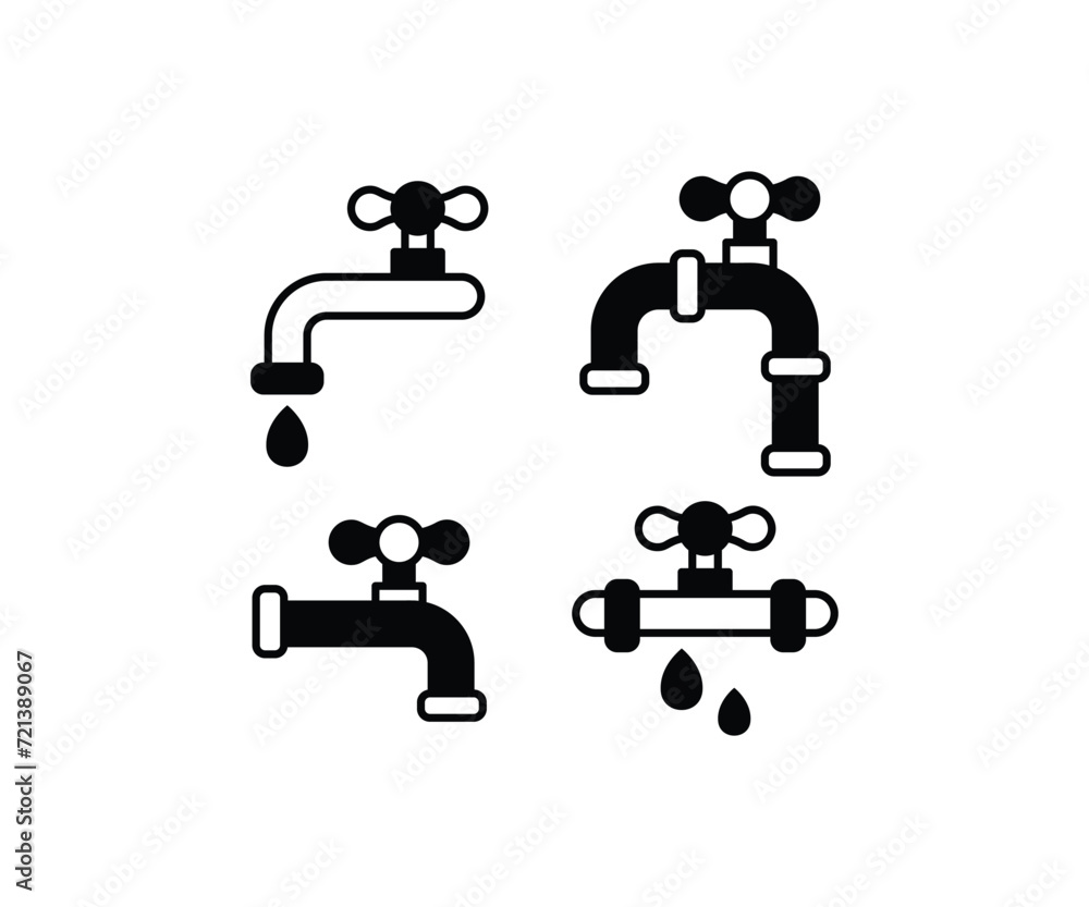 set water pipe icons of black and white faucet vector design simple illustration collections isolated set water pipe icons of black and white faucet vector design simple illustration collections isolated