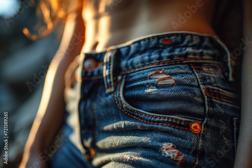 Close-up details of a lovely girl in denim attire