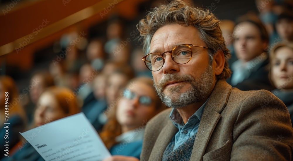 A bespectacled man in a button-down shirt gazes thoughtfully at his laptop screen while holding a crumpled piece of paper, hinting at a deep internal struggle and determination A bespectacled man in a button-down shirt gazes thoughtfully at his laptop screen while holding a crumpled piece of paper, hinting at a deep internal struggle and determination