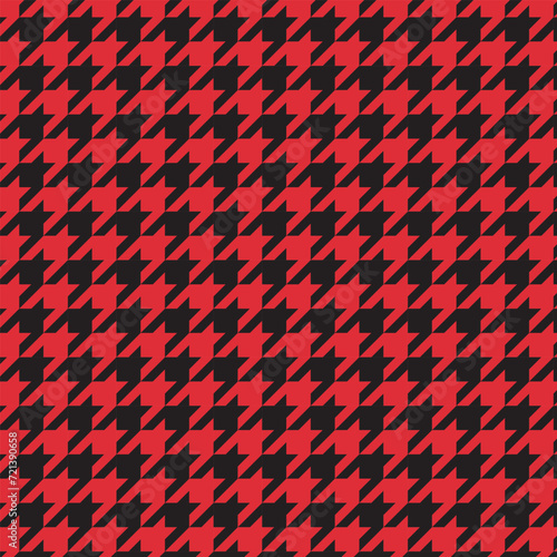 Houndstooth pattern in red and black.Seamless pattern dogstooth geometric check plaid vector background. Repeat pattern graphic illustration.
