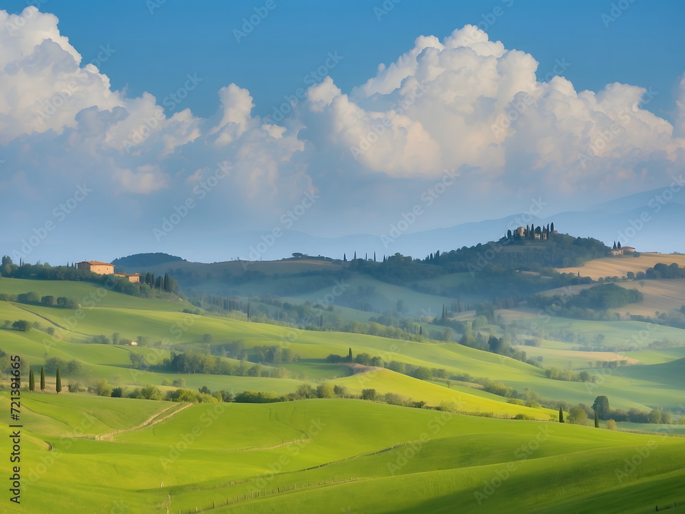idyllic tuscany: a fictional landscape illustration of tranquil italian hills - the beauty of a rural tuscan scenery	
