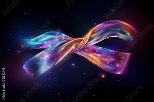 Rainbow sparkly nebula in the shape of a ribbon