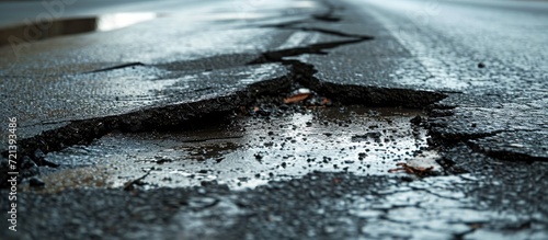 Repairing Cracks on Asphalt Road After a Severe Storm Leaves Asphalt Road Damaged