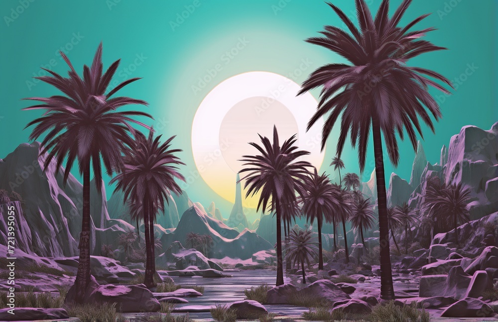 Mystical Desert Twilight with Lustrous Full Moon