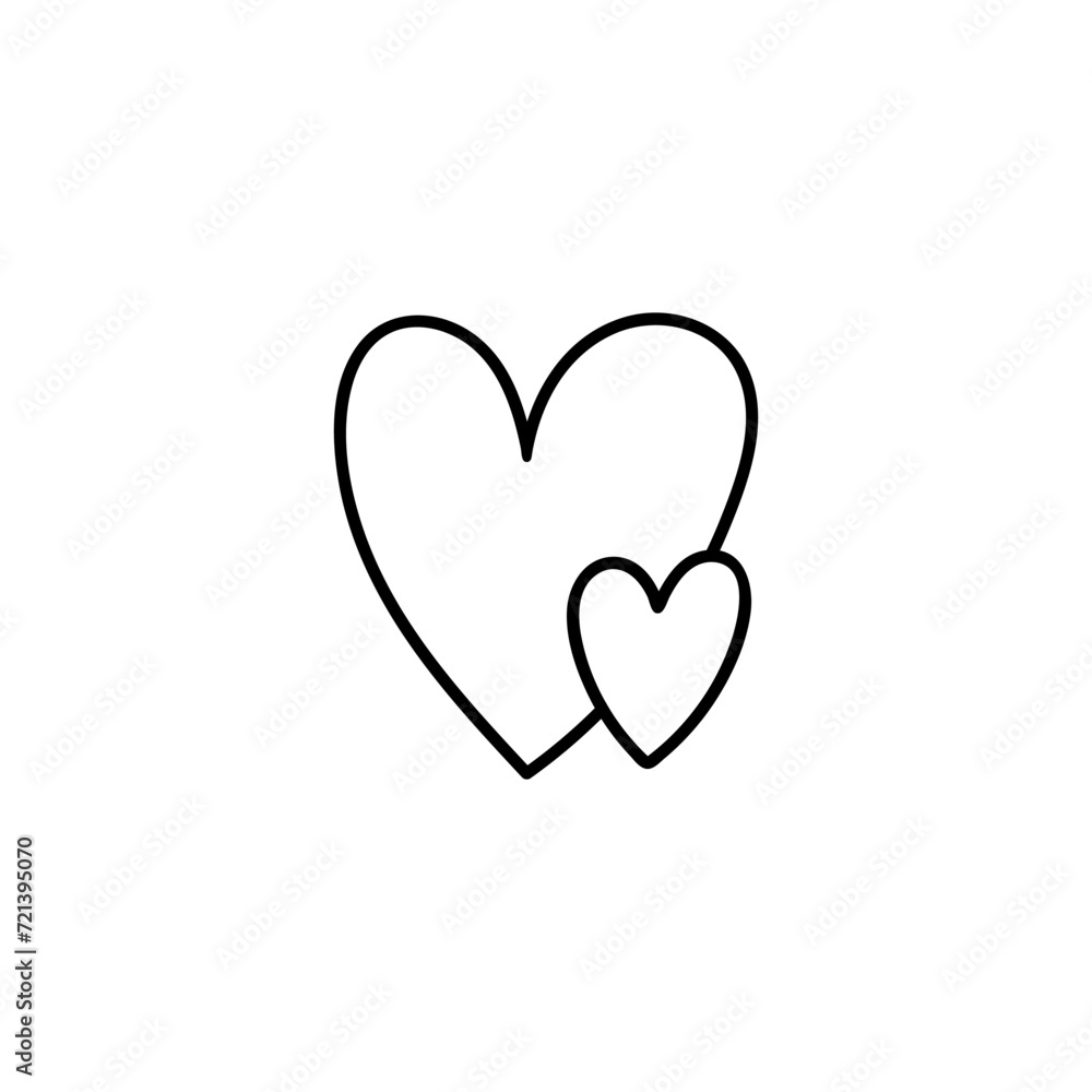 Cute two hearts isolated on white background. Vector hand-drawn illustration in doodle style. Perfect for Valentines Day designs, cards, decorations.