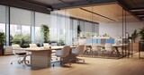 A Modern Office Interior Accented with Wooden Elements and Natural Design for a Serene Workspace