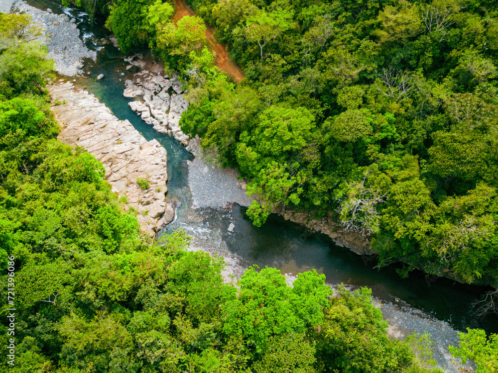 Aerial view of beautiful jungle river as secret hidden gem in Panama wilderness Aerial view of beautiful jungle river as secret hidden gem in Panama wilderness