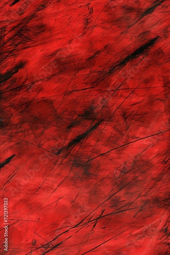 Rough Red Drawing with Black Lines in the Style of Solarization Effect - Varying Holotone Wood Grains Painting created with Generative AI Technology