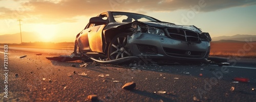 Damaged car on the road after car accident