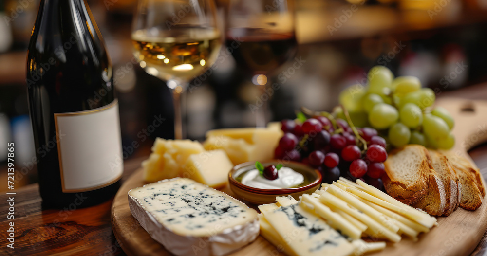 A Decadent Cheese Selection Complemented by a Glass of Premium Wine