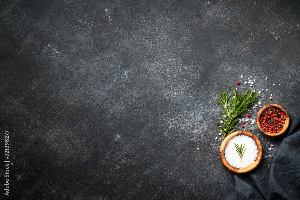 Food background. Spices and herbs at black top view. Food background. Spices and herbs at black top view.