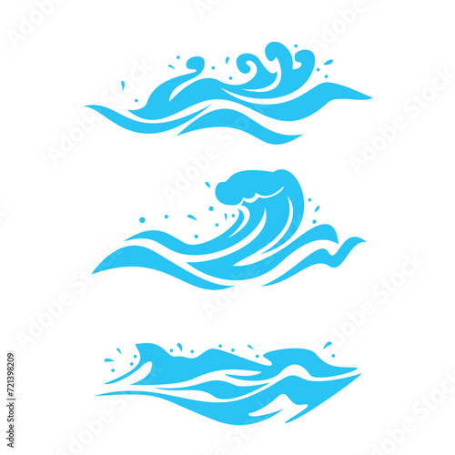 set of blue ocean wave design. river flow sign and symbol.