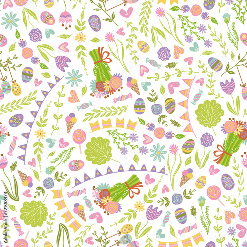 spring seamless pattern floral easter repeating background easter eggs repeat backdrop pastel flower textile tile wallpaper scrapbook seamless pattern pastel pink green flower holiday wrapping paper