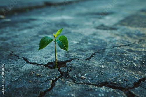 A young plant sprouting through a crack in the pavement, an uplifting symbol of resilience and new beginnings.