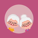 Couple of elderly people. Grandmother and grandfather. Vector illustration for greeting.