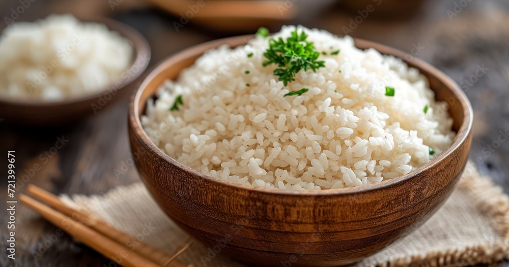 Savoring a Healthy, Organic White Rice Dish in an Asian Vegetarian Meal Savoring a Healthy, Organic White Rice Dish in an Asian Vegetarian Meal