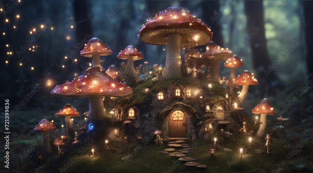 A forest floor covered in glowing mushroom houses