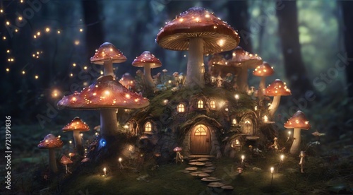 A forest floor covered in glowing mushroom houses